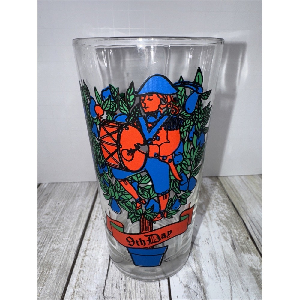Twelve Days of Christmas 9th Day Indiana Glass Drinking Glass 12‎ oz USA Vintage
